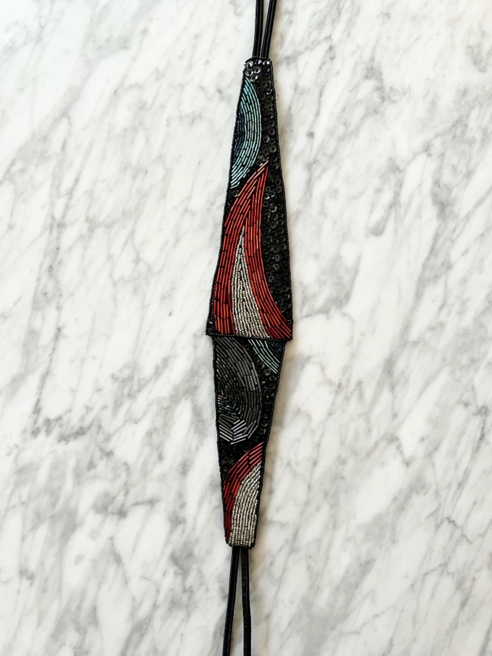 Vintage MILOR Black Red Beaded Belt Art Deco Statement - Picture 6 of 8